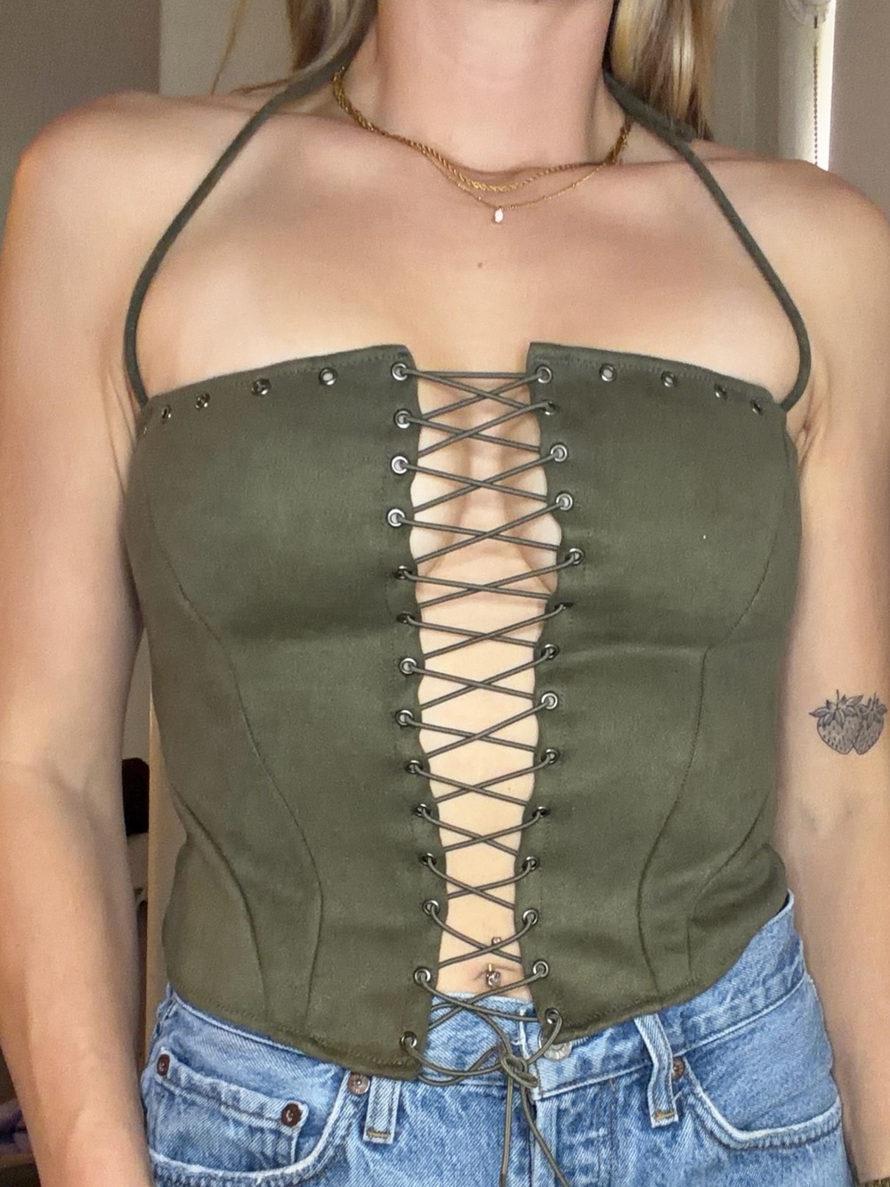 White Fox Boutique Olive Green Lace-Up Corset Utility Top